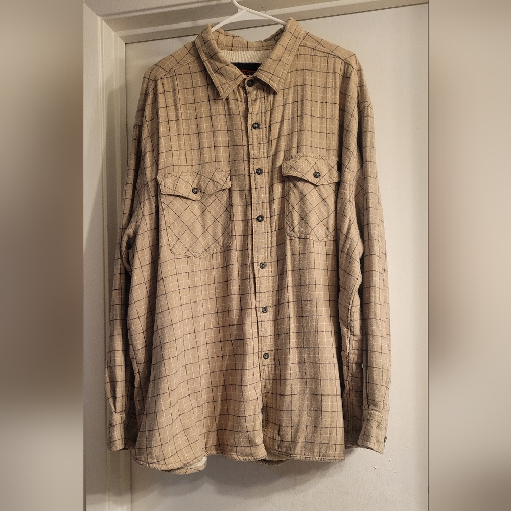 Riggs Workwear by Wrangler 2X Button Down Work Shirt Tan Plaid Mesh Lined